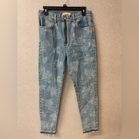 Baldwin Women Sz 28 Blue Harley Rose Floral Zip Up High Rise Skinny‎ Denim Jeans - Picture 1 of 11